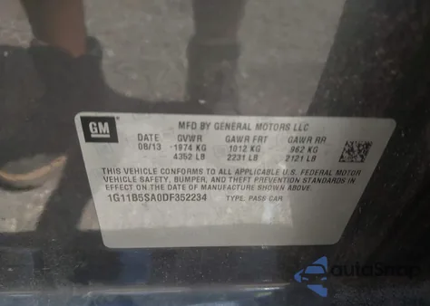 2013 Chevrolet Malibu 1Ls из США, поврежденный, VIN 1G11B5SA0DF352234